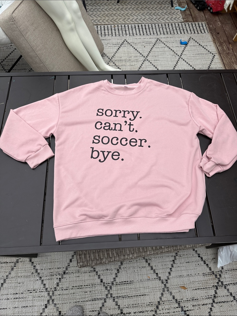 Pink Graphic Sweatshirt - "sorry. can't. soccer. bye." XL GUC